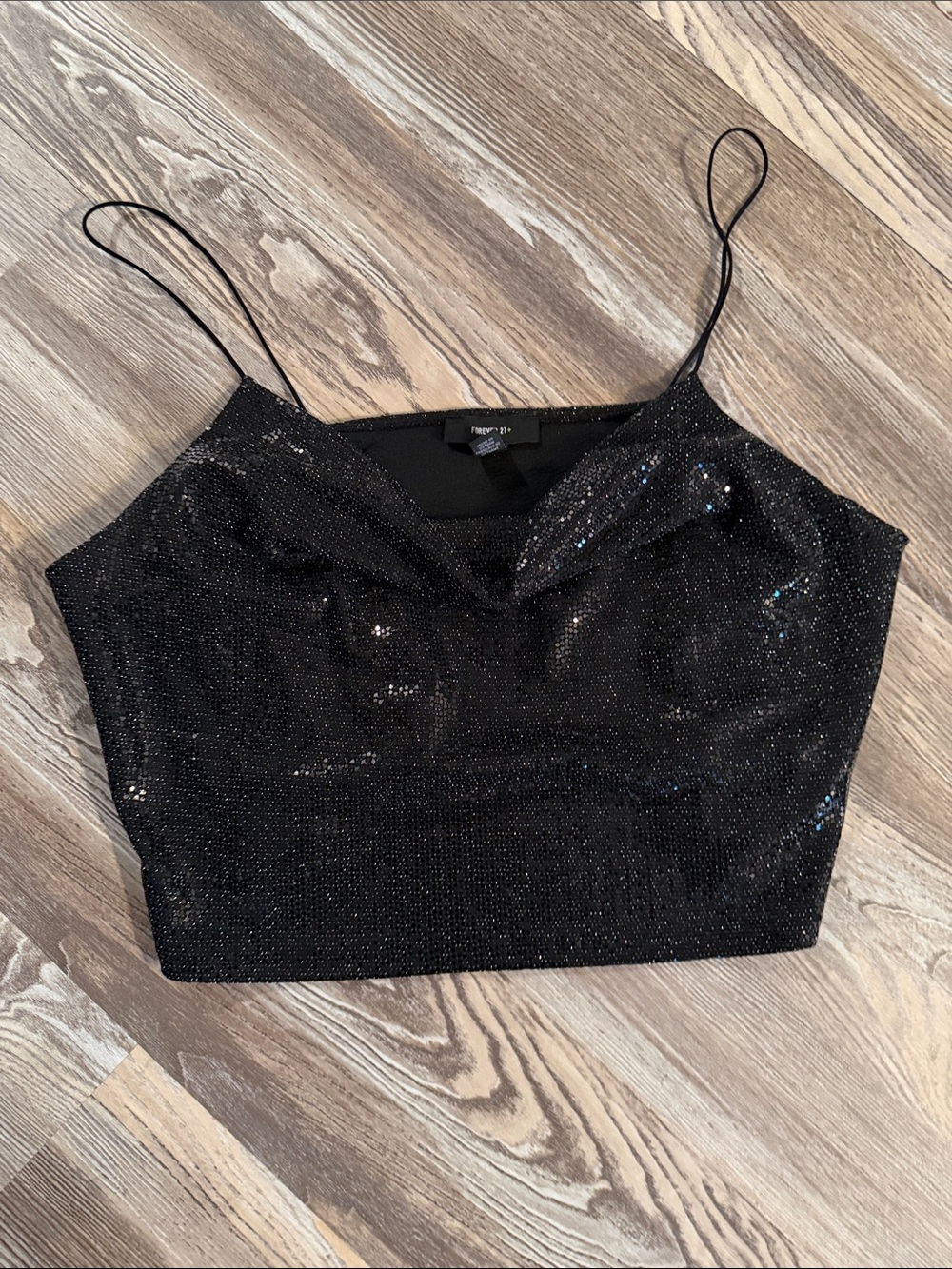Forever 21 Black Sparkle Cowl Neck Cropped Camisole